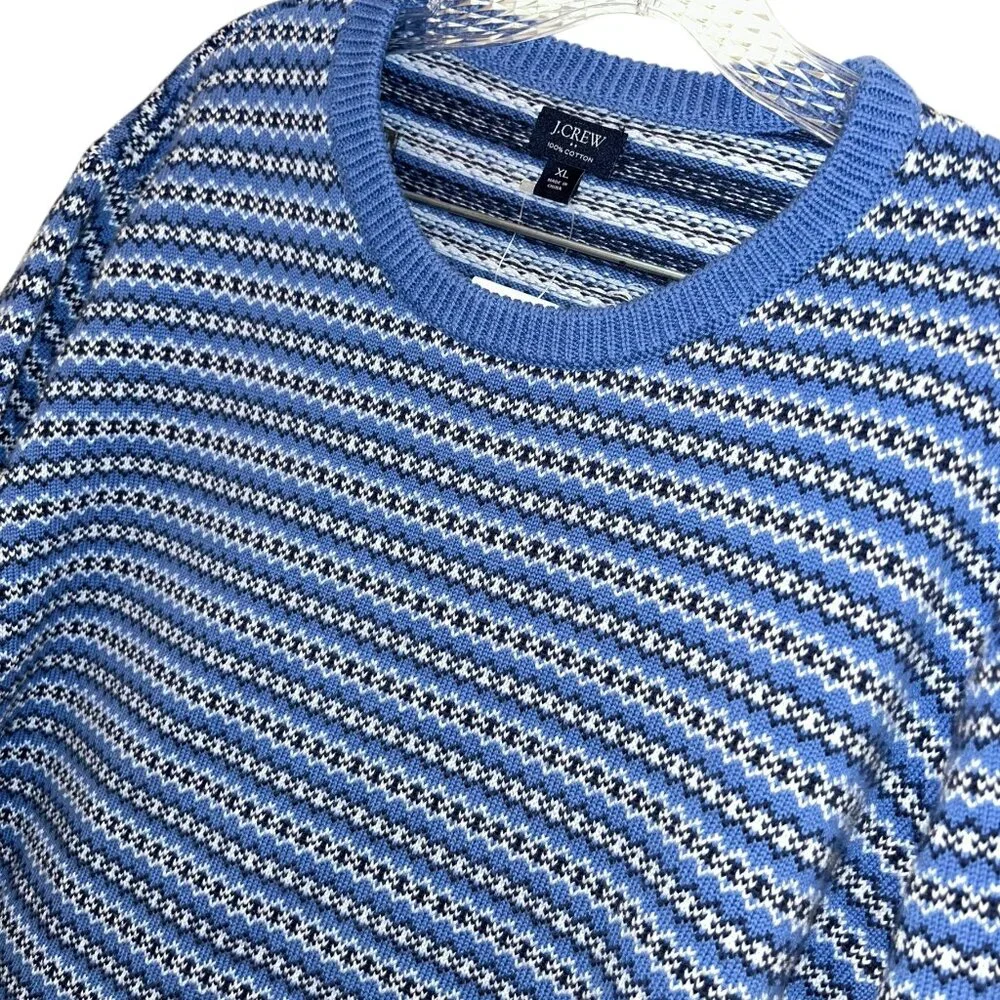 J. Crew NEW NWT blue Fair Isle Norwegian cotton crew neck mens sweater XL